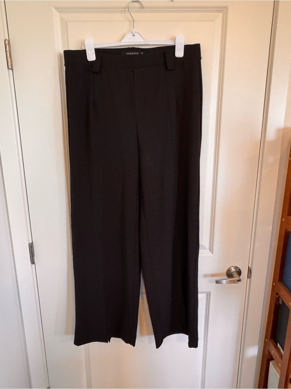 one 5 one Black Wide Leg Front Slit Pants